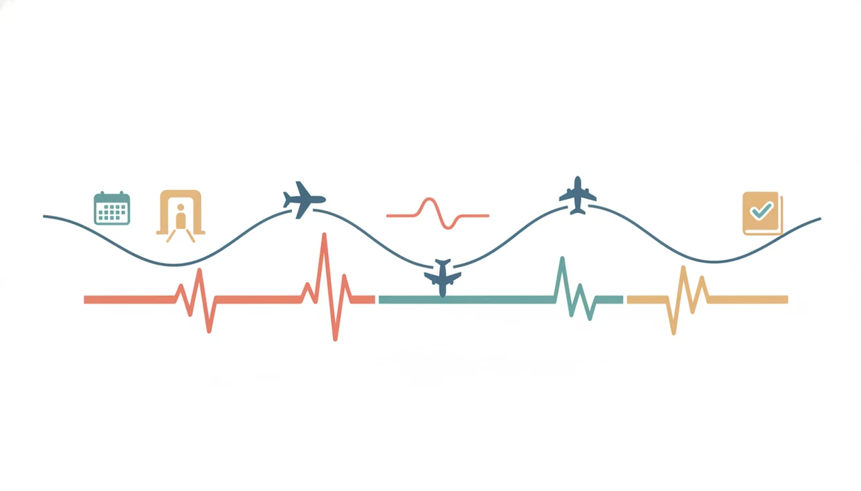 A simple visual diagram shows anxiety rising and falling across different phases of a flight.