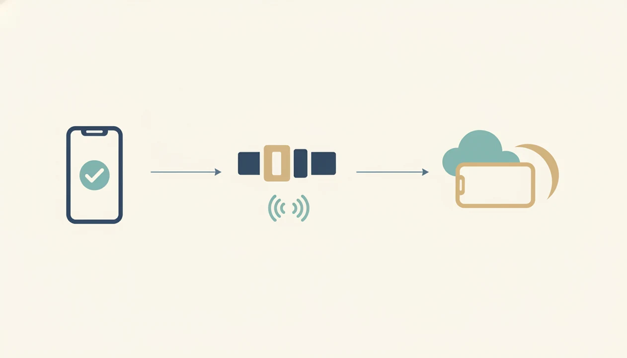 A simple diagram shows one app check, a coping step, and putting the phone away during flight.