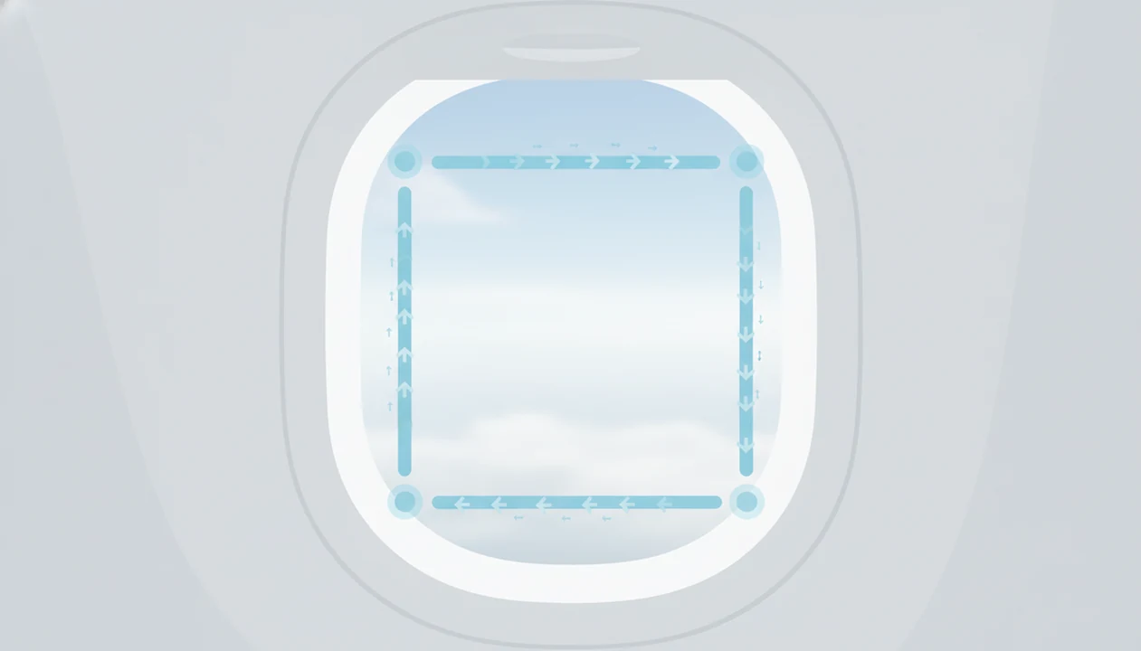A simple square breathing path diagram suggests a calm box breathing rhythm for flying.