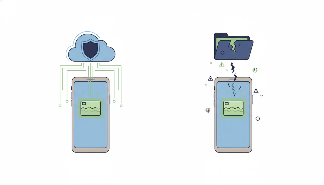 An illustration contrasts a protected app download path with a risky unofficial file download path.