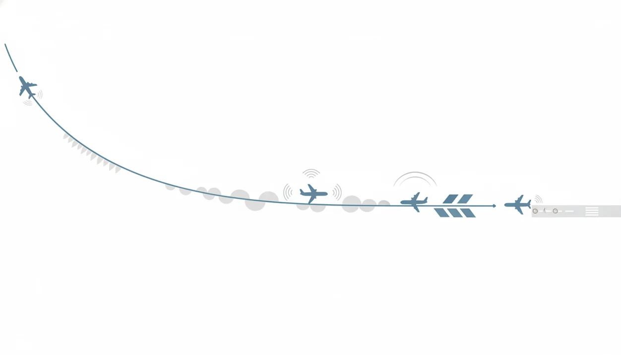 A simple illustrated flight path shows takeoff, cruise, descent, and landing with visual sensation cues.