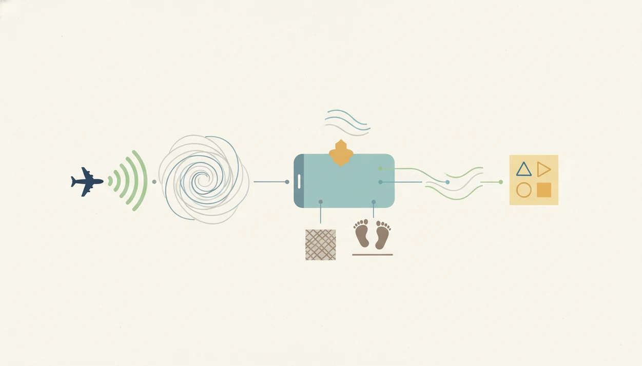 A simple visual diagram shows a phone interrupting the flight anxiety loop with calming tools.