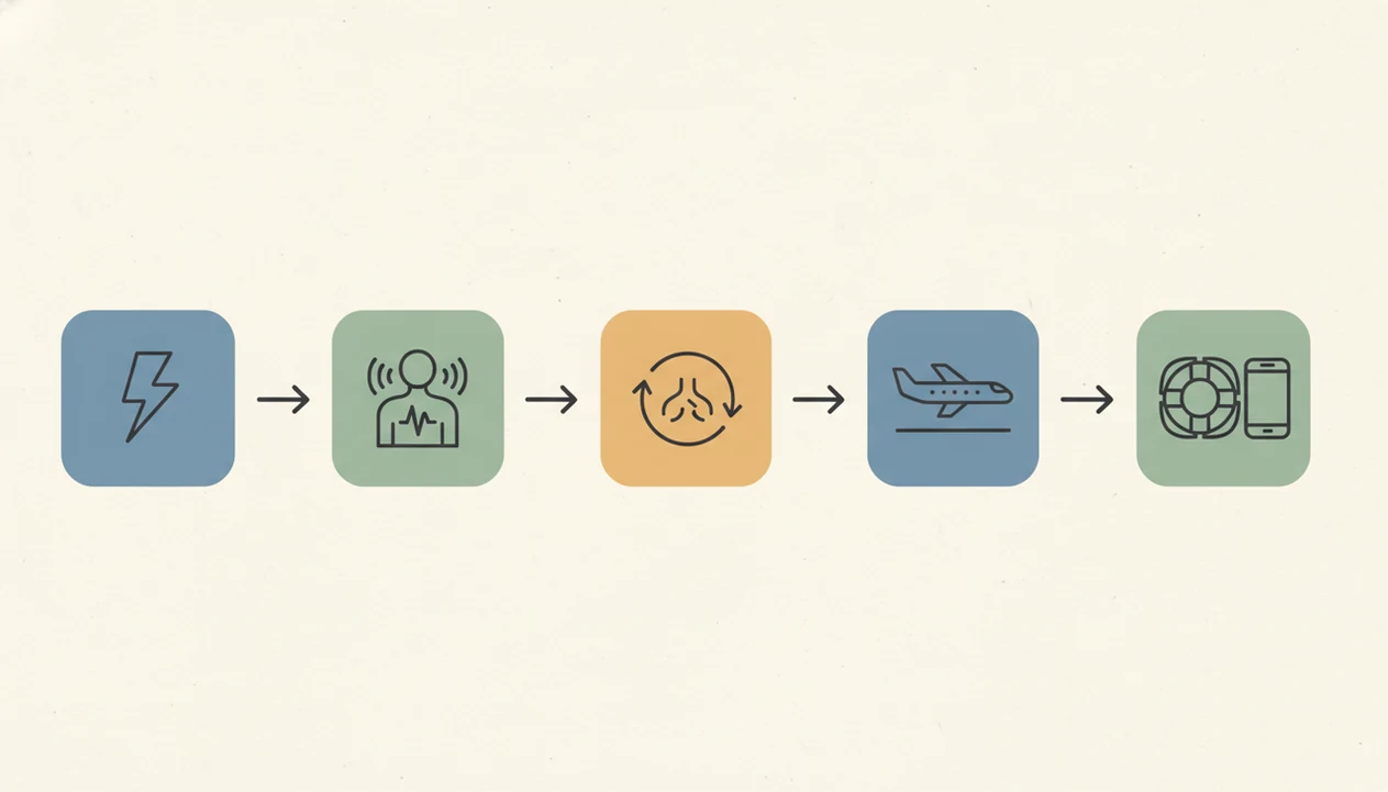 A simple icon workflow shows triggers becoming coping skills, flight phases, and backup support.